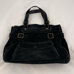 GAP Black Suede Tote with Brass Buckle Accents